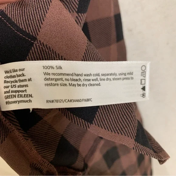 Eileen Fisher 100% Silk Buffalo Check Gingham Print Tunic Dress Large - Picture 6 of 6